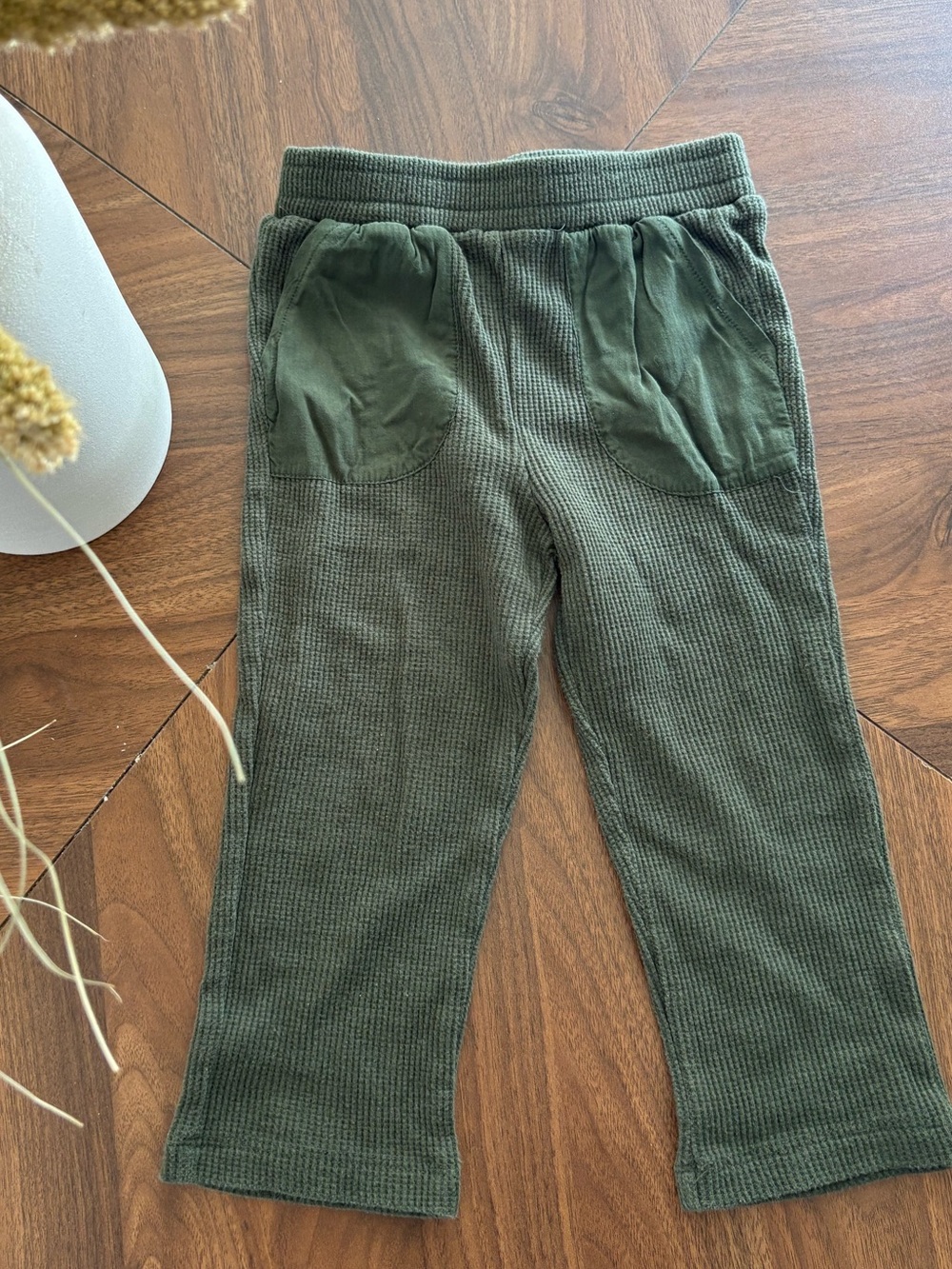 Toddler Olive Green Waffle Knit Pants